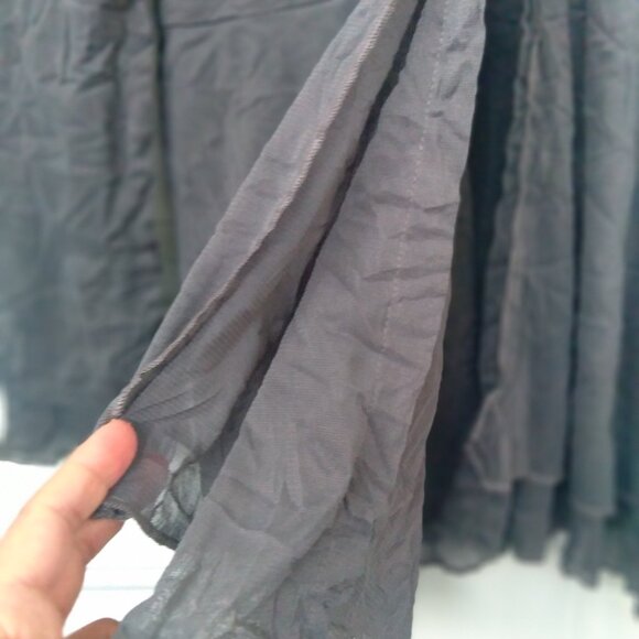 DARK GRAY CREPE JACKET SHEER LONG-SLEEVE BLOUSE SIZE M SHAWL NECKLINE TWO LAYERS - Picture 4 of 9